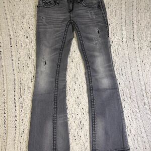 Rock Revival Jen Boot Jeans Women's 26 Gray Embellished Bootcut Flap Pockets